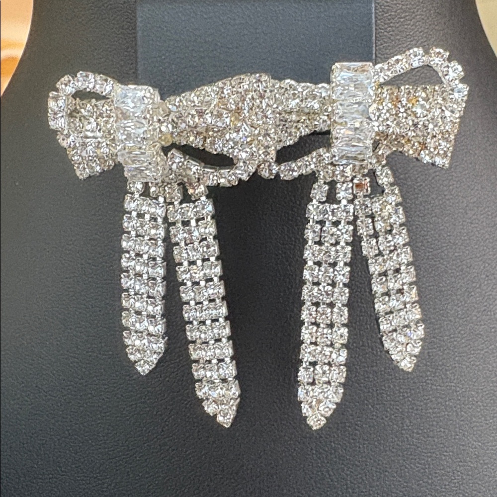 Rhinestone Crystal Bow Statement Dangle Earrings … - image 5